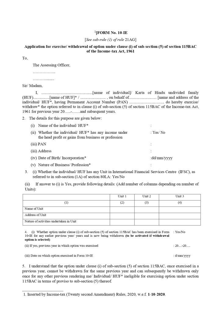 A Comprehensive Guide to Form 10IE: Choosing the New Tax Regime in India 2 form 10ie sample